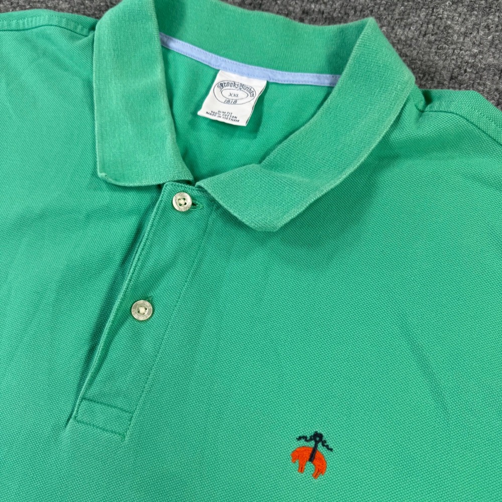 Brooks Brothers Polo Shirt Mens XXL Slim Fit Pique Cotton Green 1818 Logo